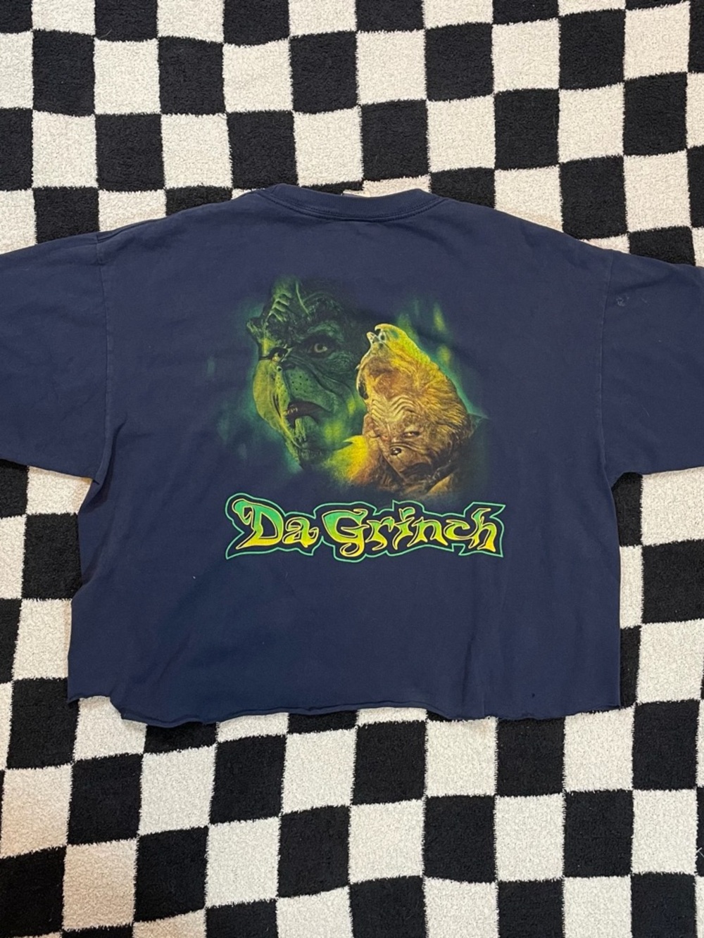 Vintage 2000 the grinch cropped blue short sleeve shirt size XL